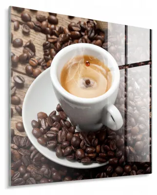 Productafbeelding van STYLER Glaswanddecoratie, 30x30 cm, "Fresh Cup", koffiemotief, stijlvolle wanddecoratie voor keuken, eetkamer, café, moderne keukenaccessoire