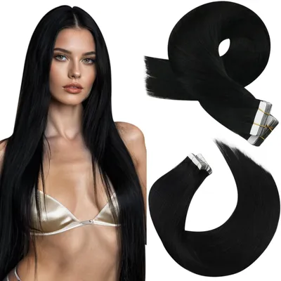 Productafbeelding van Tape in Haarextensies, 100% Echt Haar, Zwart #1, 45 cm