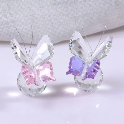 Productafbeelding van Glas Vlinder Set - Decoratie Vlinders - Huis Decoratie - Handgeblazen Glas - 2 Stuks - Roze Paars