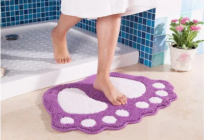Image de Tapis de bain antidérapant Big Feet Tapis de douche de salle de bain Shaggy Carpet Absorbent Tapis de sol (48 * 67CM, Violet)