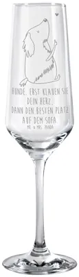 Produktbild von Mr. & Mrs. Panda Glas Hund Liebe - Transparent - Geschenk, Herz, Sektglas, Trinkglas, Champagnerglas, Sektkelch, graviert, Hunde, Sprüche