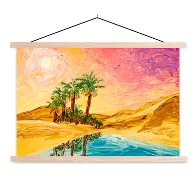 Produktbild von MuchoWow® Textilposter Gemälde - Öl - Palme - Natur - Wasser 120x80 cm mit holzfarbenen Rahmen - Aufhängeset