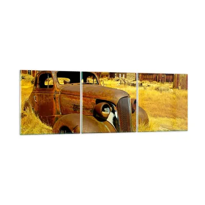 Produktbild von Bilder auf glas - Bauernhof altes Auto aufgegeben - 90x30cm - Glasbilder - Wandbilder - Kunstdruck - zum Aufhängen bereit - Wanddekoration aus Glas - Glas Bilder - Wandbild auf Glas - GCA90x30-1289