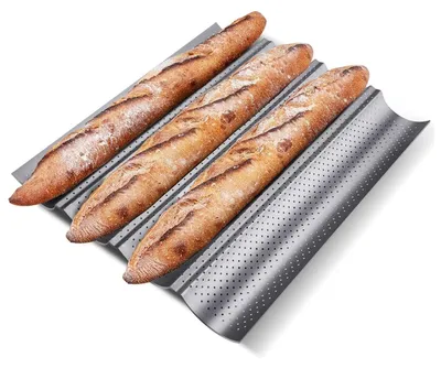 Immagine prodotto di Forma per pane baguette antiaderente, argento, per 4 baguette, dimensioni 38 cm x 33 cm