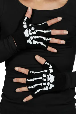 Produktbild von Schwarze fingerlose Skelett Handschuhe für Erwachsene und Jugendliche, Einheitsgröße