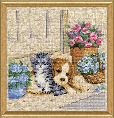 Produktbild von Design Works Kreuzstich Stickpackung "Welpe & Kätzchen", Zählmuster, 30x30cm
