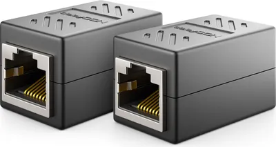 Produktbild von deleyCON 2 Stück RJ45 Kupplung (1000 Mbit) Gigabit LAN Kabel Verlängerung Netzwerkkabel Ethernet Adapter Verbinder Kompatibel zu Cat8, Cat7, Cat6, Cat5 Patchkabel DSL POE 2X RJ45 Buchse - Schwarz