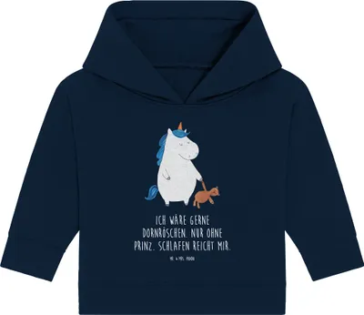 Produktbild von Mr. & Mrs. Panda Organic Baby Hoodie Einhorn Teddy 24. - 36. Monat - French Navy - Geschenk, Einhörner, schlafen, Bett, Kapuzensweatshirt, Freundin, Gute Nacht, Unicorn