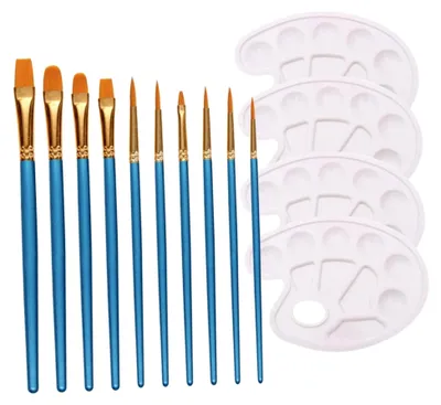 Produktbild von 10-teiliges Malpinselset mit weißen Mischpaletten und Nylonhaarpinseln für Öl- und Aquarellmalerei, kinderfreundlich und langlebig