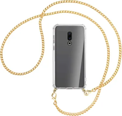 Produktbild von Handykette Backcover-Schutzhülle mit Band (Metall goldfarben) für Meizu 16 (M882Q) - goldfarbene Kette