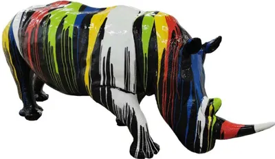 Produktbild von Casa Padrino Luxus Deko Skulptur Nashorn Schwarz / Mehrfarbig 320 x H. 180 cm - Riesige Gartenskulptur - Lebensgroße Skulptur - XXL Deko Skulptur - XXL Deko Figur - XXL Tierfigur - Garten Deko