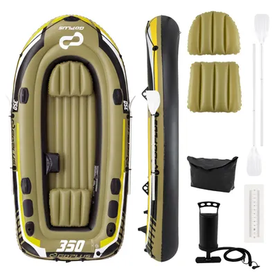 Produktbild von COSTWAY Schlauchboot für 3 Personen, aufblasbares Boot mit 2 Paddeln, Handpumpe, Fischmaßbändern & Angelrutenhaltern, 305 x 136 x 42 cm