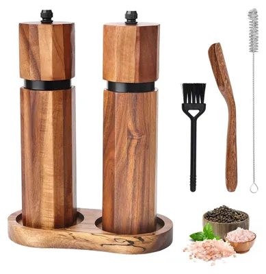 Hölzernes Salz- und Pfeffermühlen-Set, 20 cm, einstellbarer Mahlgrad