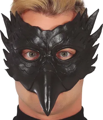 Produktbild von Tier Maske Rabe Mystische Halloween Gesicht Kostüm Schwarz Flügel Rabenschnabel Accessoire, Farbe: Schwarz