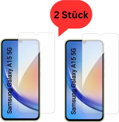 Produktbild von CLM-Tech 2er Set Schutzfolie kompatibel mit Samsung Galaxy A15 5G Panzerfolie Panzerglas Crystal Clear Displayschutz 9H Glas Displayfolie Schutzglas - Unterstützt Fingerabdruck-ID - Folie kristallklar 2X Stück