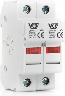 Obrázok produktu pre VCX Držiak poistiek s kontrolkou Odpojovač 2P 10x38mm 1000V DC