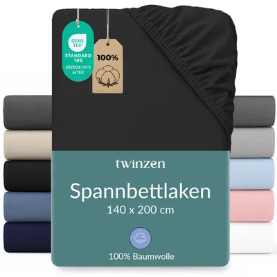 Immagine prodotto di Lenzuolo elasticizzato per materasso a due posti, in cotone jersey, 140x200 cm, colore nero, altezza del materasso 30 cm