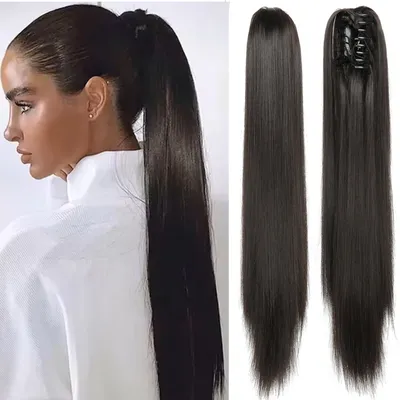 Produktbild von Pferdeschwanz Extensions Dunkelbraun – Clip-In Hairextensions – Brasilianische Ponytail Verlängerung – Haarteil – 60 cm