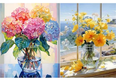 Productafbeelding van 5D Diamantverfset Bloemen, 2 canvasdoeken, 30x40 cm, knutselset, decoratie, cadeau