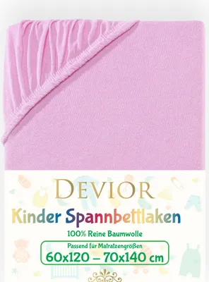 Produktbild von Devior Jersey Kinder Spannbettlaken 60x120 - 70x140 cm rosa Bettlaken 100% Baumwolle bis 12cm Matratzenhöhe Gummizug