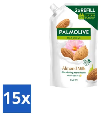 Productafbeelding van 15 x Palmolive Naturals vloeibare handzeep navulling, amandelmelk, 500 ml - voordeelverpakking - 15 stuks