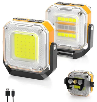 Produktbild von 2 Pack Mini Beidseitig Arbeitsleuchte, tragbare Arbeitsleuchten (1200 lm) mit 8 Leuchtmodi, mit 1/4"-Stativhalterung und 360° drehbarem Ständer