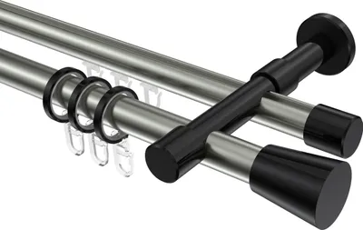 Produktbild von Interdeco Rundrohr-Innenlaufstange / Gardinenstange (Kombination) Edelstahl-Optik / Schwarz, Typ Prestige Sitra (Konus), 20 mm Ø 2-läufig, 480 cm