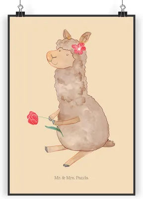 Produktbild von Mr. & Mrs. Panda Bild Alpaka Blume DIN A4 - Kaktus Grün - Geschenk, drucke, Lama, Plakat, Spruch, Lamas, Kunstdruck, typografie poster, wanddeko