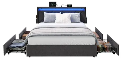 Imagen del producto de Estructura de cama de 180x200 cm con iluminación | Gris | 185x210,2x88,2/94,7 cm