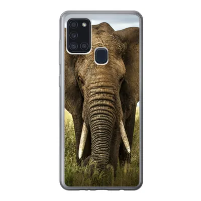 Produktbild von MuchoWow® Handyhülle Schutzhülle Hülle für Samsung Galaxy A21s Elefant - Natur - Gras - Tiere - Landschaft Silikon Softcase Handy Hülle - Hartschale