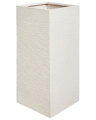 Produktbild von BELIANI Blumentopf Hellbeige Lehm-Mischung und Glasfaser 26 x 26 x 60 cm Quadratische Form Hoch Modern Garten Terrasse Balkonzubehör