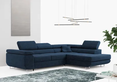 Produktbild von Ecksofa L-Form Couch mit Schlaffunktion und Verstellbare Kopfstützen - GUSTAW - Dunkelblau - Rechts