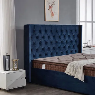 Produktbild von Royal Blau Schlafzimmer Bett Polster Betten Chesterfield Textil Stoff jvmoebel ®