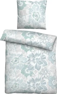 Produktbild von Traumhaft schlafen - Castell - Markenbettwäsche Feinbiber Bettwäsche 0030980 BLÜTEN GROß color: hellblau, size: 1x 155x220 cm + 1x 80x80 cm
