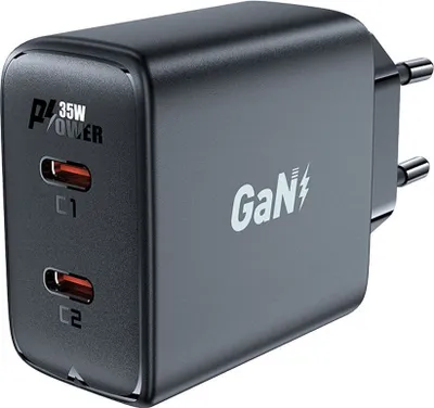 Produktbild von Acefast Schnellladegerät 2x USB-C, GaN, 35W, PD - Schwarz