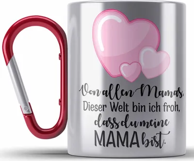 Produktbild von Trendation - Beste Mutter Mama Edelstahl Tasse Karabiner Geschenk von Tochter zum Geburtstag Weihnachten Karabiner Edelstahl Tasse Karabiner Edelstahl Lustig Geschenke Muttertag Muttertagsgeschenk (Rot)