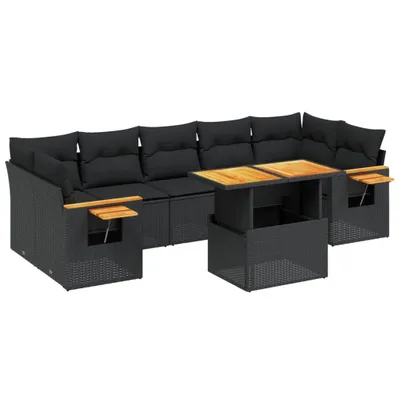 Produktbild von 8-tlg. Gartenmöbel-Set, Modulare Sofagarnitur mit verstellbarem Tisch, PE-Rattan Schwarz, abnehmbare Kissen, UV-beständig
