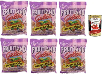 Produktbild von La Giulia, Fruitland Caramelle Gelee, Original Caramelle alla frutta, frucht bonbons, lollies Süßigkeiten 6x 300g + italian Gourmet polpa 400g