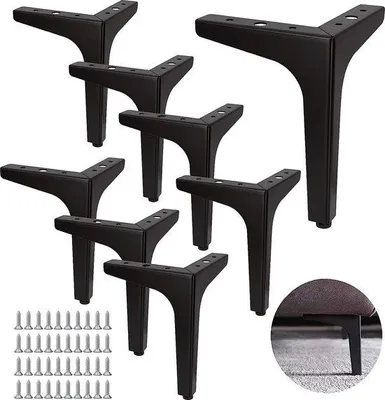 Produktbild von Famanu Möbelbeine Set aus 8 Metallfüßen 17 cm - Schwarz, belastbar bis 800 kg