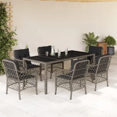 Produktbild von The Living Store 7-tlg. Garten-Essgruppe mit Kissen Grau Poly Rattan