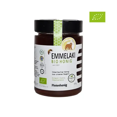 Bio Pinienhonig von Emmelaki mit Bio Label
