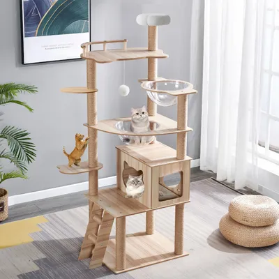Produktbild von Holz-Katzenbaum für große Katzen - 185 cm mit Kratzbaum und Wohnungen