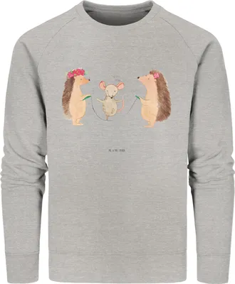 Produktbild von Mr. & Mrs. Panda Baumwoll Pullover Igel Seilhüpfen Größe M - Heather Grey - Geschenk, Sweatshirt, Seilspringen, Maus, Lustige Sprüche, Kinder, Sweater, Pulli
