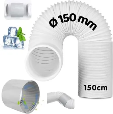 Produktbild von Abluftschlauch Klimagerät mit Adapter, Schlauch Klimaanlage Ø150mm Länge 150cm, Klimaanlage Abluftschlauch, Schlauchverlängerung Klimaanlage, für Klimaanlage, Abzugshaube, Wäschetrockner.
