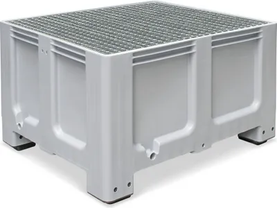 Produktbild von Abtropfbecken mit Gitterrost, Volumen 610 Liter, Material PE-HD, Farbe grau, LxBxH 1200 x 1000 x 760 mm …