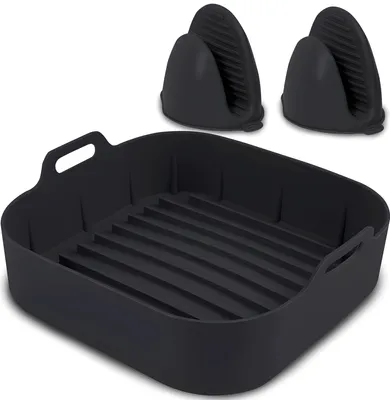 Zdjęcie produktu dla HI NATURE™ Silikonowa forma do smażenia na gorące powietrze kwadratowa 20 cm - Silikonowa forma do smażenia na gorące powietrze wielokrotnego użytku z 2 silikonowymi rękawicami kuchennymi mała, akcesoria do smażenia na gorące powietrze kwadratowe - bez BPA