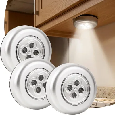 Produktbild von Helle LED-Unterbauleuchten 3er-Set mit Touch-Control, batteriebetriebene Schrankleuchten, selbstklebend - kabellose Push-Lights für Schränke