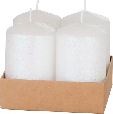 Obrázek produktu pro MagicHome Vánoční svíčka, 4,8x8 cm, válcovitá, balení po 4 ks, bílá, s třpytkami, adventní