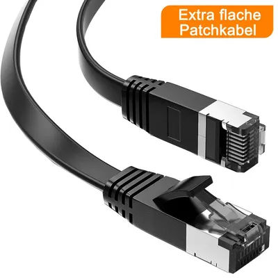 Produktbild von ORSEM 2m CAT 7 Netzwerkkabel Patchkabel Flachkabel RJ45 PC LAN Kabel Ethernet Flach Slim U/FTP Gigabit Ethernet Lan Kabel Schwarz