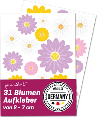 Produktbild von 31er Set Aufkleber Gerbera Blumen Pastell I Ø 2-7 cm I UV-geschützt I Fahrrad-Aufkleber I selbstklebend I Kleeblatt I Sommer I Wetterfest I kfz686